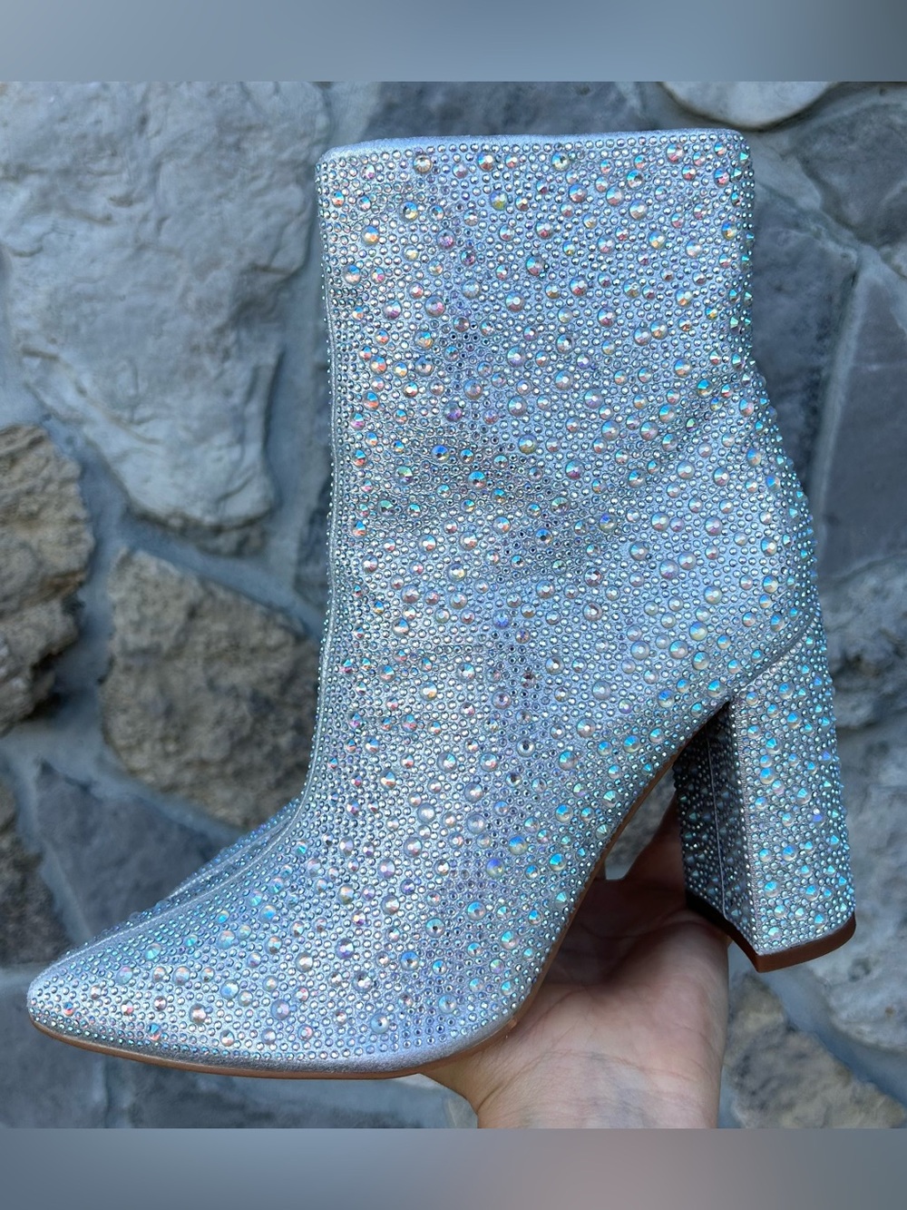 NEW Silver Rhinestone Ankle Boots Size 7.5 Sparkly Glam Concert Festival Party